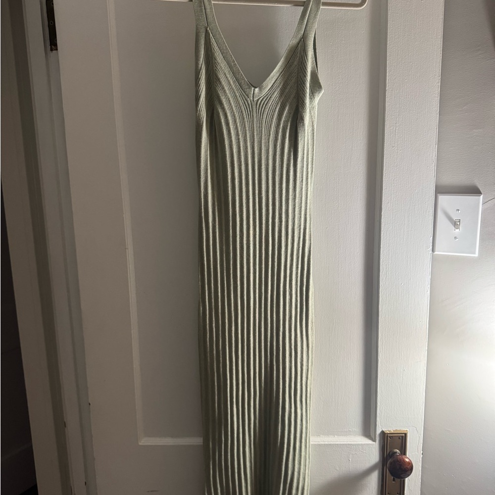 Sleeveless Ribbed V-Neck Maxi Dress in Sage Green